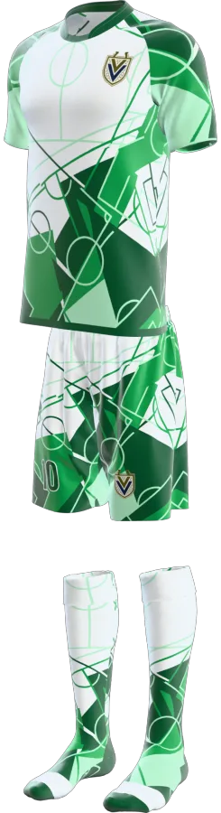 Pitch design as a soccer game kit: jersey, shorts, socks