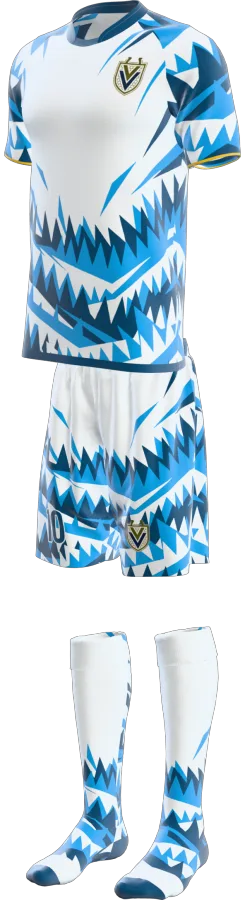 Shark Bite design as a soccer game kit: jersey, shorts, socks