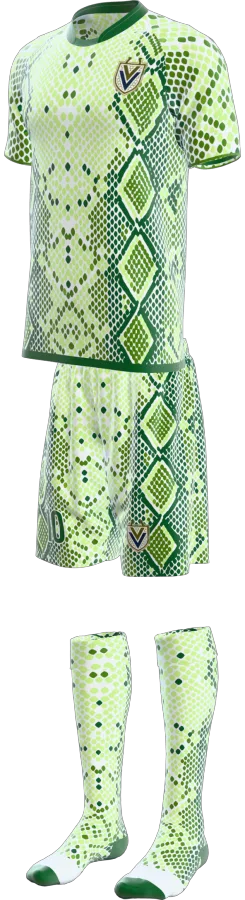 Viper design as a soccer game kit: jersey, shorts, socks