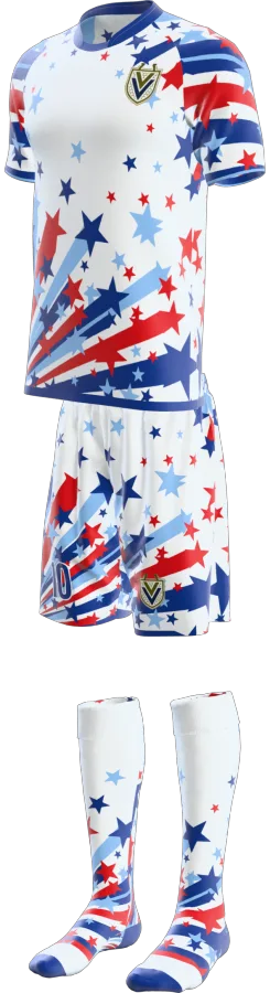 Starfield design as a soccer game kit: jersey, shorts, socks
