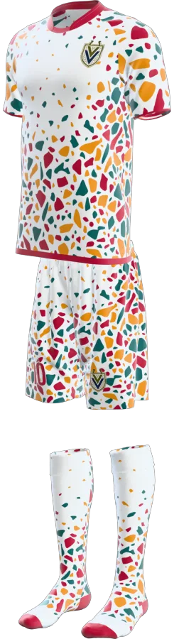 Terrazzo design as a soccer game kit: jersey, shorts, socks