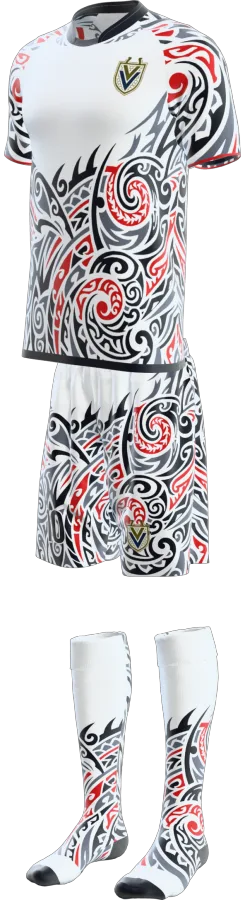 Haka design as a soccer game kit: jersey, shorts, socks