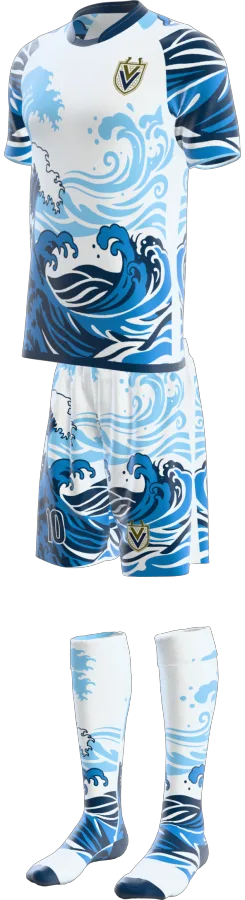Great Wave design as a soccer game kit: jersey, shorts, socks