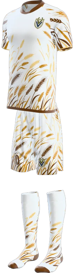 Harvest design as a soccer game kit: jersey, shorts, socks