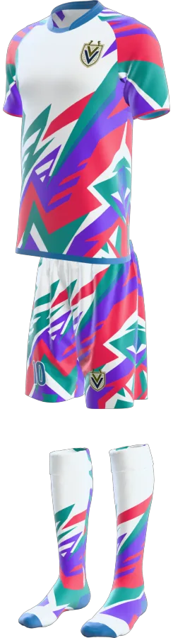 Shell Suit design as a soccer game kit: jersey, shorts, socks