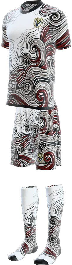 Woodcut design as a soccer game kit: jersey, shorts, socks