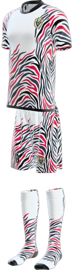 Zebra design as a soccer game kit: jersey, shorts, socks