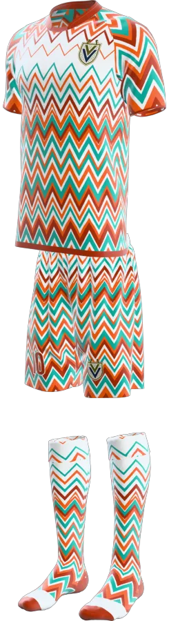 Zigzag design as a soccer game kit: jersey, shorts, socks