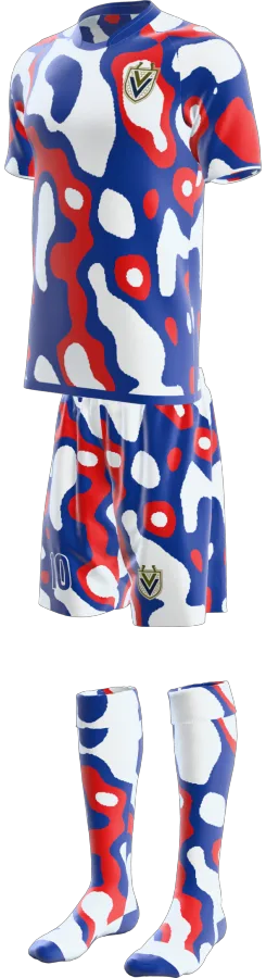 Harlow design as a soccer game kit: jersey, shorts, socks