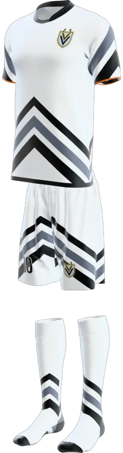 Dorset design as a soccer game kit: jersey, shorts, socks