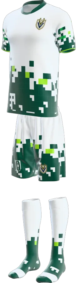 Kendal design as a soccer game kit: jersey, shorts, socks