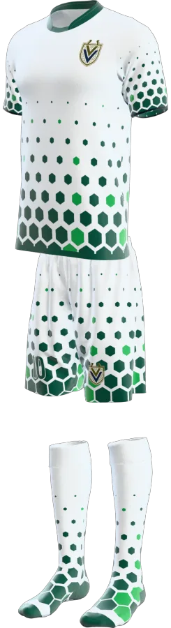 Kendal 4 design as a soccer game kit: jersey, shorts, socks