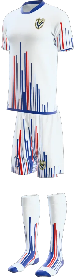 Harlow 3 design as a soccer game kit: jersey, shorts, socks