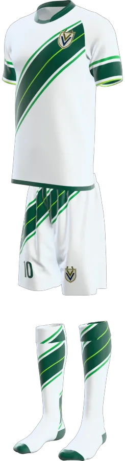Kendal 3 design as a soccer game kit: jersey, shorts, socks