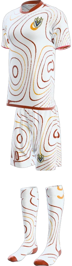 Galloway design as a soccer game kit: jersey, shorts, socks